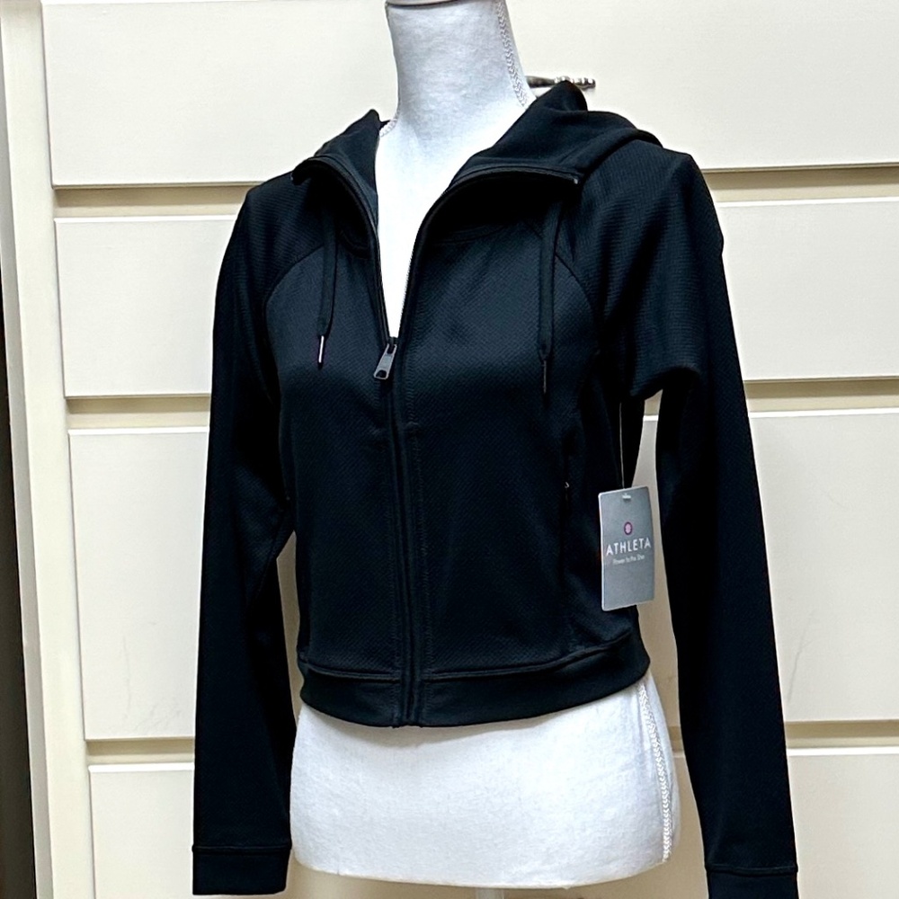 Athleta NWT Swerve Jacket cropped black zip-up hoodie XXS